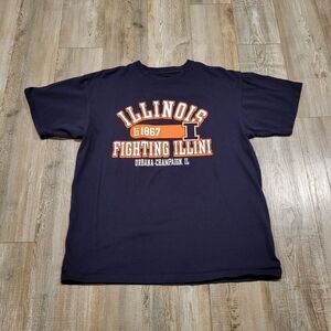Illinois Fighting Illini Vintage Graphic Crew Neck Tee ShirtCotton Mens Large